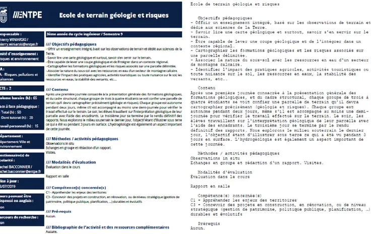 Figure 4 Exemple d'un descriptif de cours, avant (à gauche) et après (à droite) traitement 