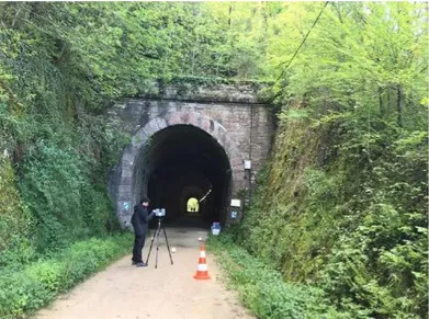 Figure 5 : Lever du tunnel avec le tachéomètre  Figure 4 : Lever du tunnel avec le scanner statique