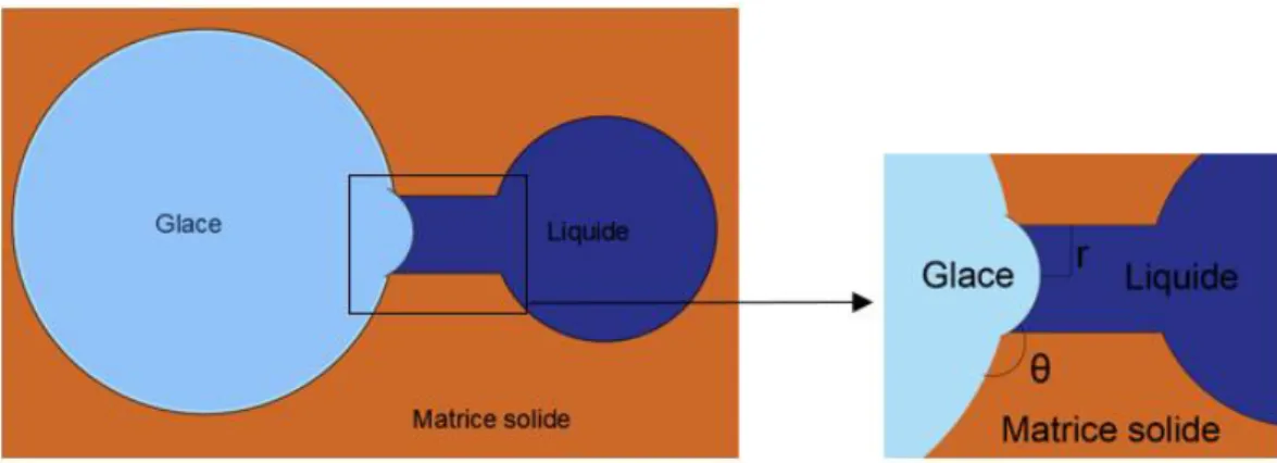 Figure 13 : Modèle d’équilibre liquide-glace en considérant l’angle de mouillage 