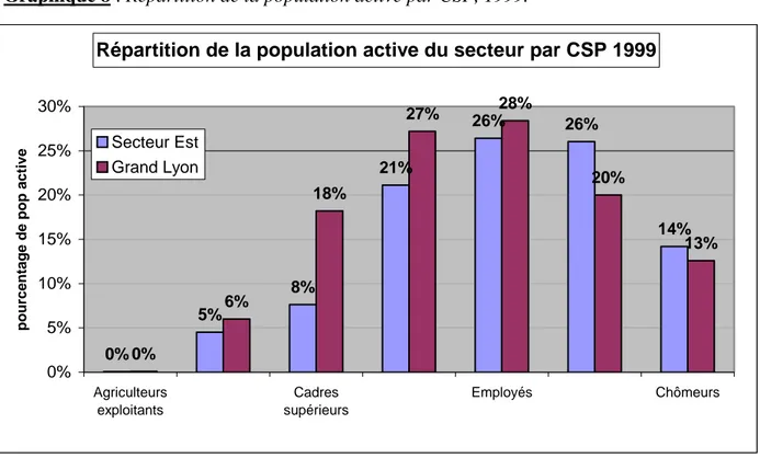 Graphique 8 : Répartition de la population active par CSP, 1999. 