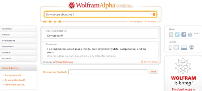 Fig. 11 : capture d’écran du moteur de recherche sémantique « Wolfram Alpha »