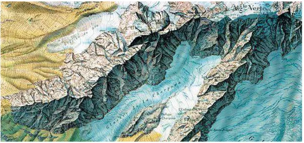 Figure 2 : Première carte du Mont-blanc réalisé en 1953 à l’échelle du 1/10 000  (source http://www.ign.fr) 