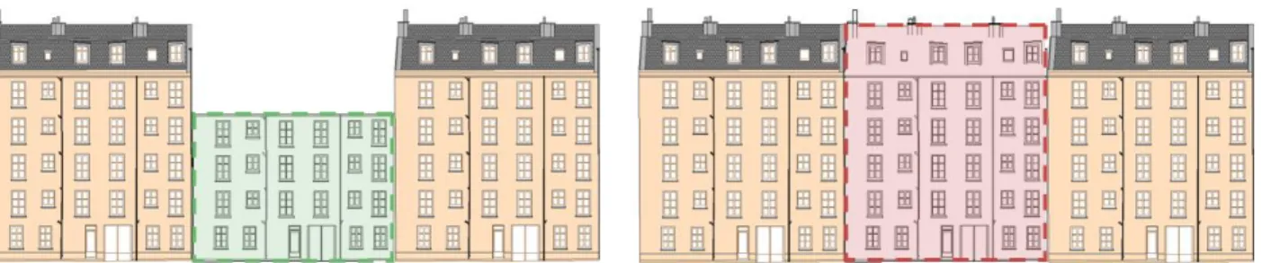 Figure 1 : Enveloppe constructible autorisée par le P.L.U  Figure 2 : Enveloppe constructible autorisée par dérogation 