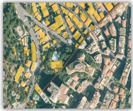Figure 3 - Exemple en milieu urbain dense: immeubles traversés par la frontière monégasque 