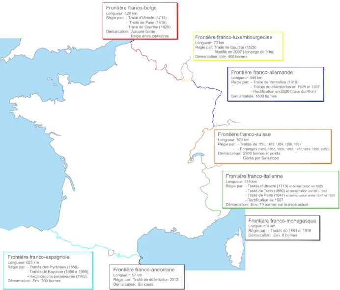 Figure 9 - Récapitulatif frontières françaises (adaptation carte CNIG)
