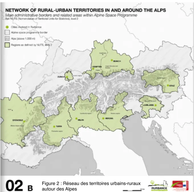 Figure 2 : Réseau des territoires urbains-ruraux  autour des Alpes