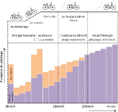 Figure 10 : Schéma des différentes phases d'action du système d'aide au pédalage   (Source : Site http://www.si.ens-cachan.fr)  