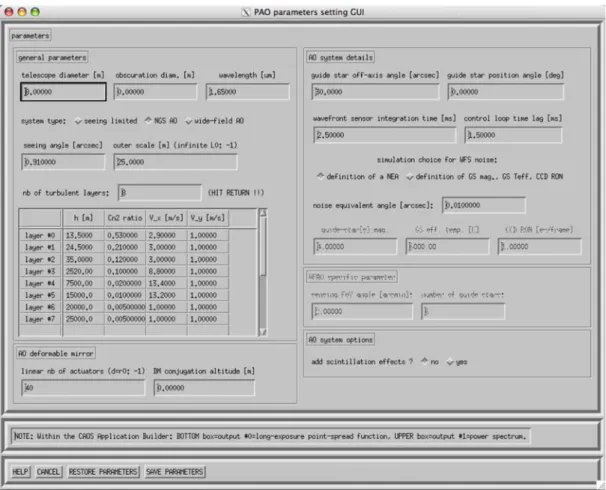 Fig. 4. GUI of module PAO which permits to select the physical and numerical parameters relative to this module.