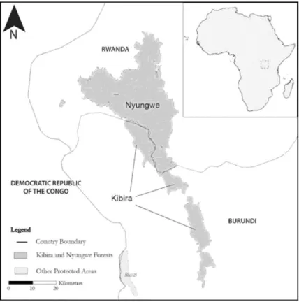 Figure 1. Location of Kibira and Nyungwe National parks. 