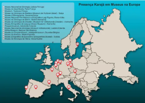 Figura 2 - Mapa localizando os museus com acervos de ritxoko na Europa
