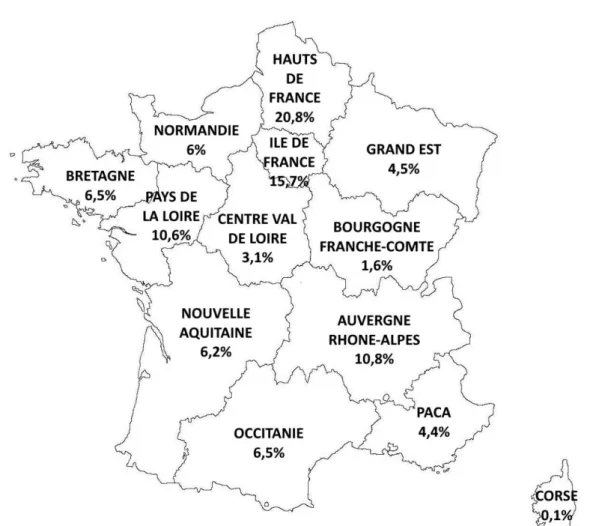 Figure 2 : Cartographie de la population par région d’exercice actuel 