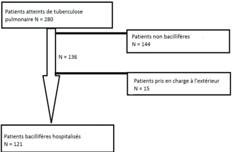 Figure 1. Flowchart : tuberculoses hospitalisées au CHU de Nice entre janvier 2011 et aout 2019   