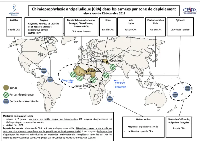 Figure 5: Chimioprophylaxie (CP) antipaludique pour les déploiements (dernière mise à jour : 12/2019) 