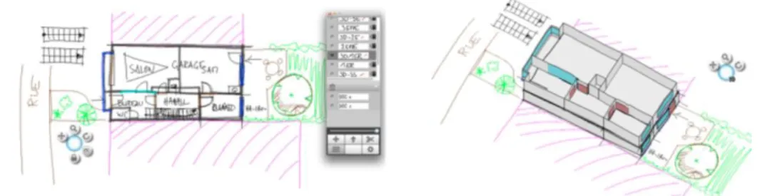 Fig. 4. Multiple layers of 2D sketches and the resulting 3D model 