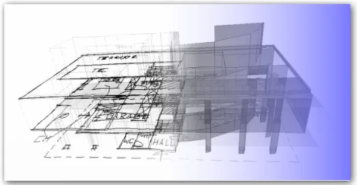 Fig.   2   –   Screenshots   of   EsQUIsE   interpreting   architectural   sketches   into   a   3D   volume