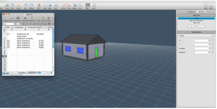 Figure 9. A building constructed in CIM3DE and its associated quantity survey. 