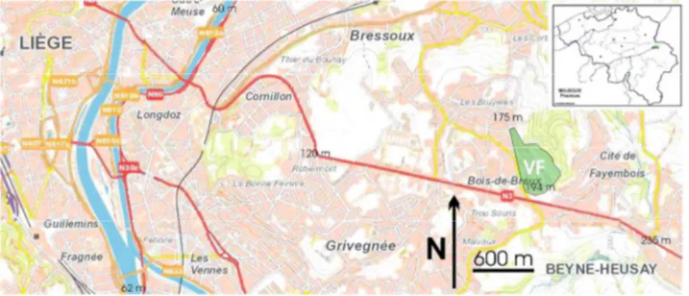 Figure 1 :  Localisation du site étudié : le lotissement du Verger de Fayenbois (VF) à Bois de Breux.
