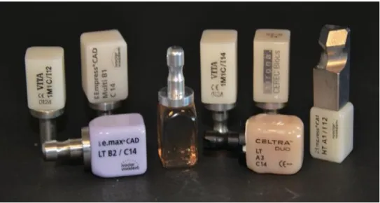 Figure 4 : Différents types de blocs en vitrocéramique pour CFAO directe 