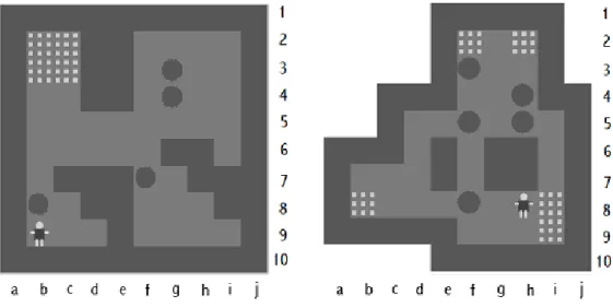 Figure 2: The Sokoban maze on the left side is an example of maze that is in the defined subclass.