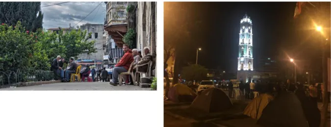Figure 5: Left: Shows how men claim the streets. They put chairs out on the street to reserve  their spot and  gather