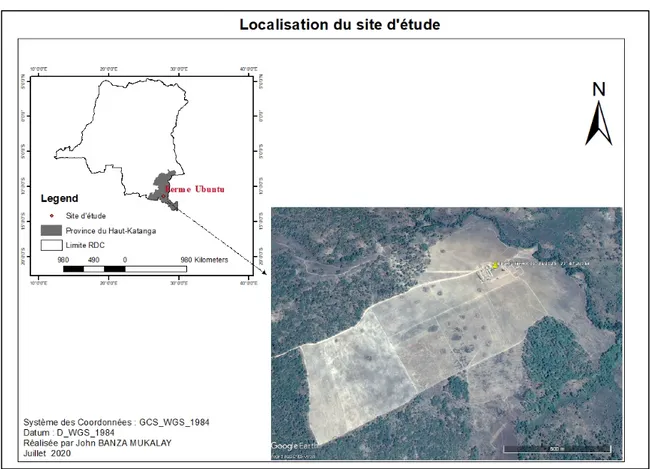 Figure 10. Location du site d’étude, ferme Ubuntu à Lubumbashi dans la province du Haut- Haut-Katanga