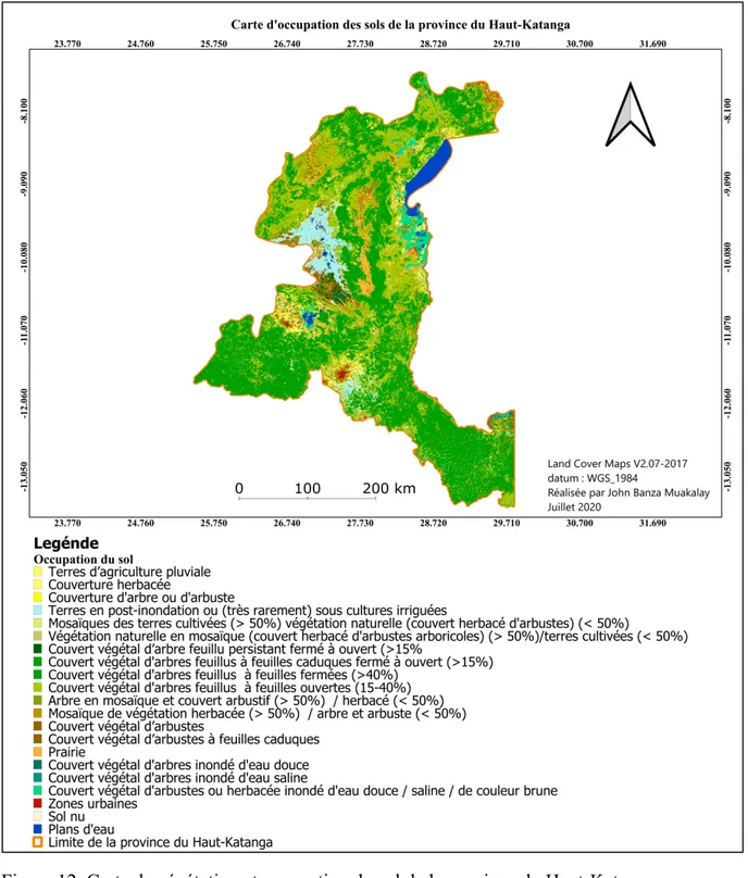 Figure 12. Carte de végétation et occupation du sol de la province du Haut-Katanga. 