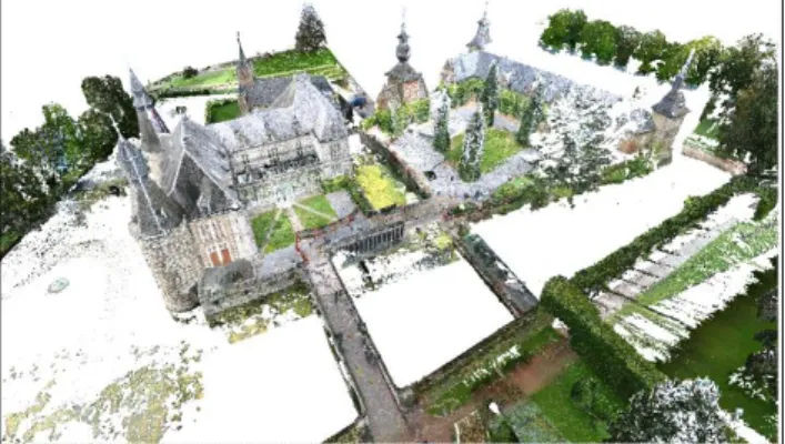 Figure 1. Point cloud of Jehay castle with approximately   3 billion points. 