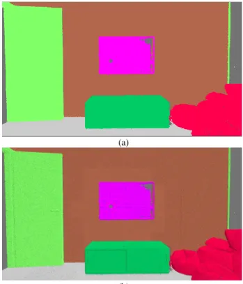 Figure 7. Classified point cloud rendered;(a) before and after(b)  application of the implemented Shader