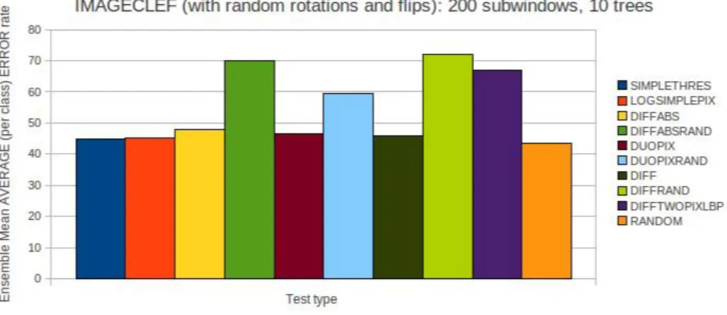 Figure A.10: IMAGECLEF : Erreur moyennesur les diérents tests en mode BAGS avec rotations et ips aléatoires