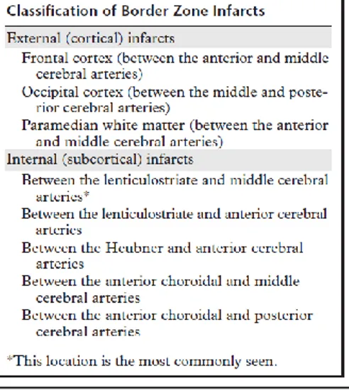 Table 1 : Une classification des accidents vasculaires cérébraux jonctionnels (9) 