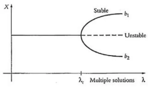 Figure 3.5 représentant une bifurcation dans le cadre des systèmes dynamiques. 