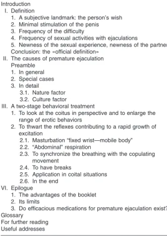 Table 1 Contents of the practical guide of premature ejaculation
