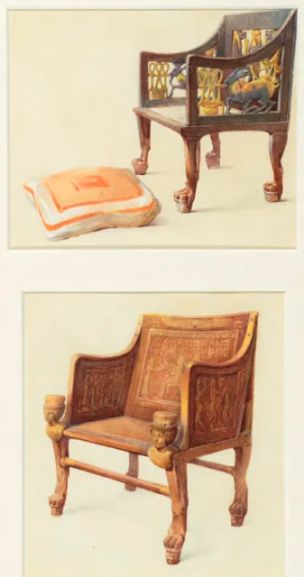 Fig. 11: watercolor by Howard Carter (1905): chair of Sitamun  and chair with cushion (framed together)