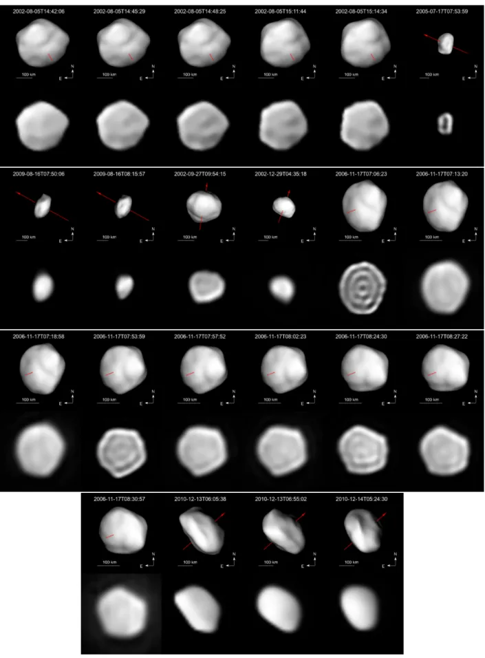 Fig. C.2: Comparison between the Keck / NIRC2 and VLT / NaCo deconvolved images of Iris (rows 2 and 4), and the corresponding projections of our shape model (rows 1 and 3)