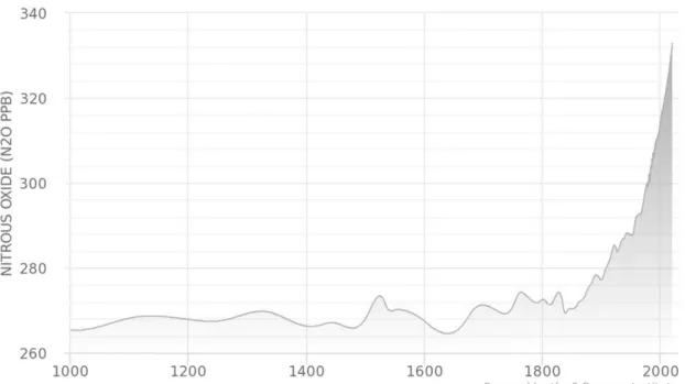 Figure II-3: Changes in atmospheric N 2 O abundance for the last 1019 years as 