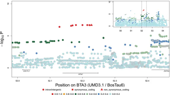 Figure 2. Fine-mapping QTL for GRR by sequence-based association analysis for BTA3 QTL (52.40 Mb) in females