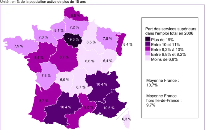 tableau ci-après), ce déficit régional est particulièrement manifeste dans certaines branches : services  informatiques, recherche et développement, ingénieurs conseils et, dans une mesure moindre,  conseillers en gestion et architecture ; à l’opposé, cert