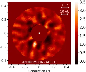 Figure 6. Detection map obtained with ANDROMEDA. PDS 70 b is the only feature found at an SNR > 3.