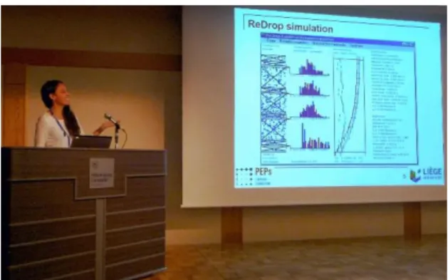 Fig. 1:  Maria Chiara Quaresima reporting  about her single-drop experiments at  the ISEC in Miyazaki, Japan 