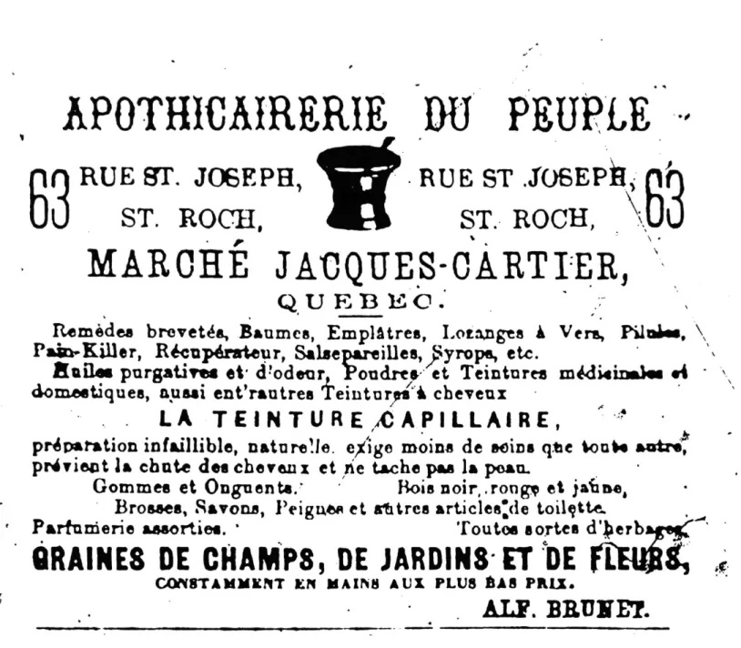 Figure 3: Pubicité de «l'Apothicairerie du Peuple» tirée de l'Annuaire  du commerce et de l'industrie de Québec, Québec, 1873, p.32