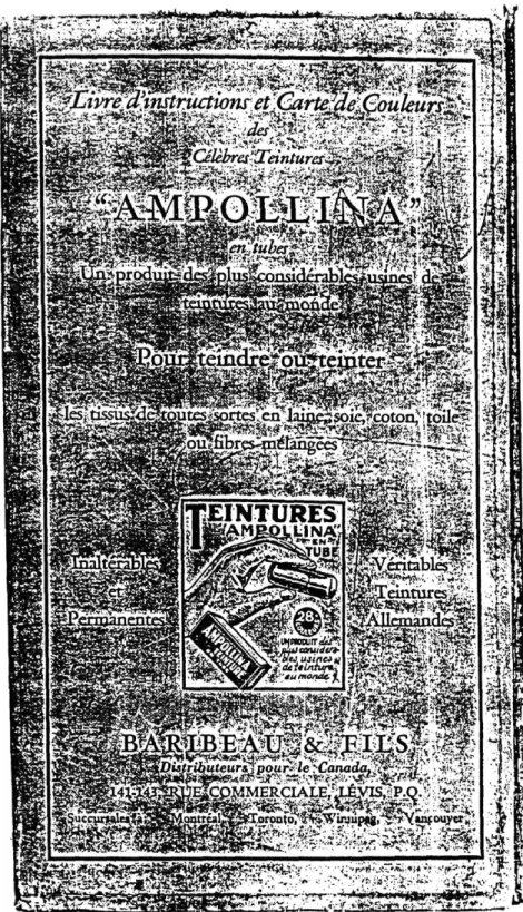 Figure 5: Dépliant publicitaire des produits &#34;Ampollina&#34; distribué  par Baribeau et Fils, Livre d'instruction et Carte de couleurs