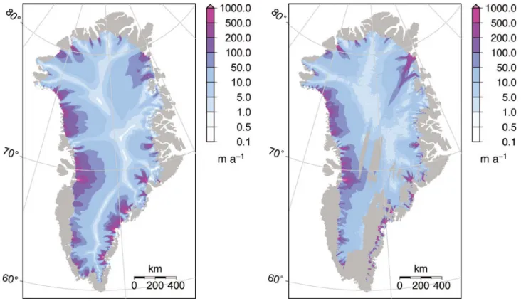 Fig. 6. Sea-level contributions projected with the reference model including ice dynamics and prescribed outlet glacier retreat compared to the time-integrated SMB anomaly as a measure of the direct SMB effect.