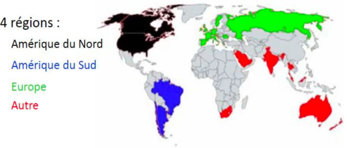 Figure 1 : Distribution géographique des régions étudiées (15). 