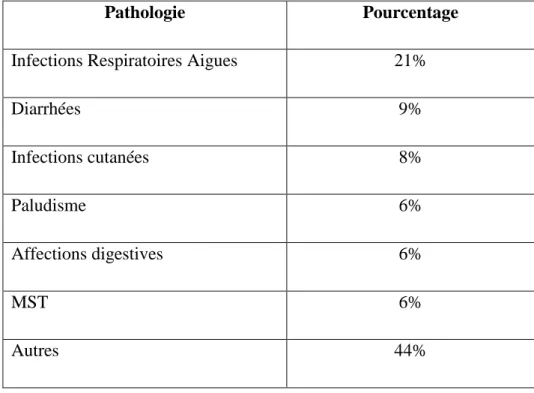 Tableau 6 : Pathologies prises en charge au CSB de Mangily, de janvier à octobre 2008