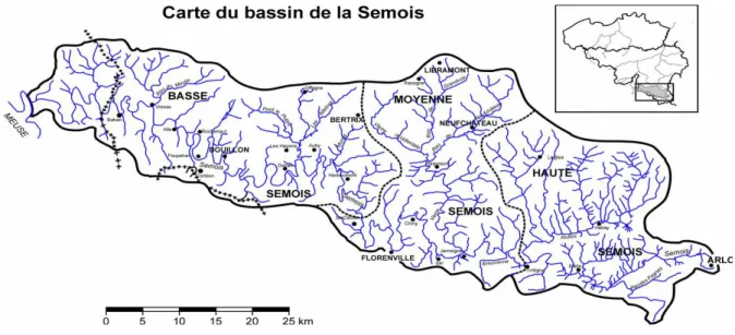Figure 2. La carte du bassin versant de la Semois et quelques caractéristiques   3.2. Le second programme : le temps de la maturité 