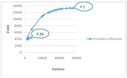 Fig. 3. Frontière efficiente pour un prix de 100 $ le barril