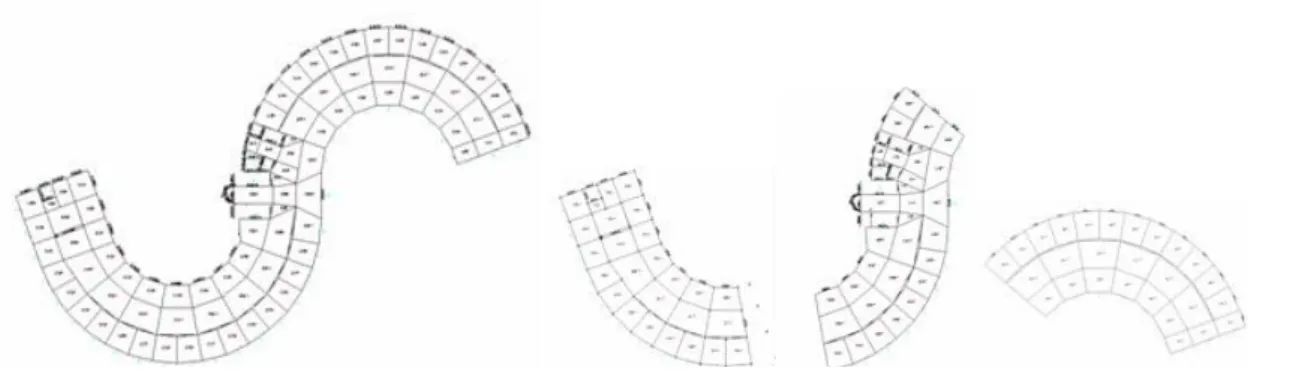 Figure 1. The S shape building and its 3 Units. 