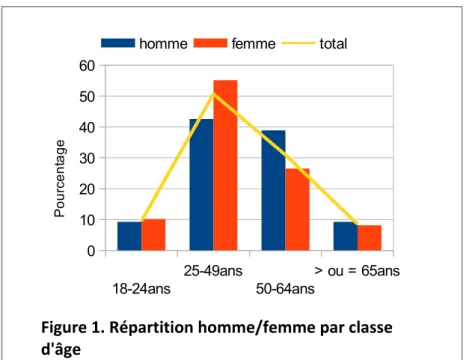 Figure 1. Répartition homme/femme par classe  d'âge