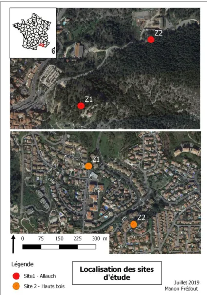 Figure 5 - Localisation des sites d’étude des chiroptères.  