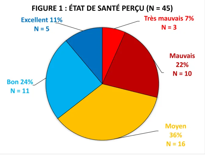 FIGURE 1 : ÉTAT DE SANTÉ PERÇU (N = 45)